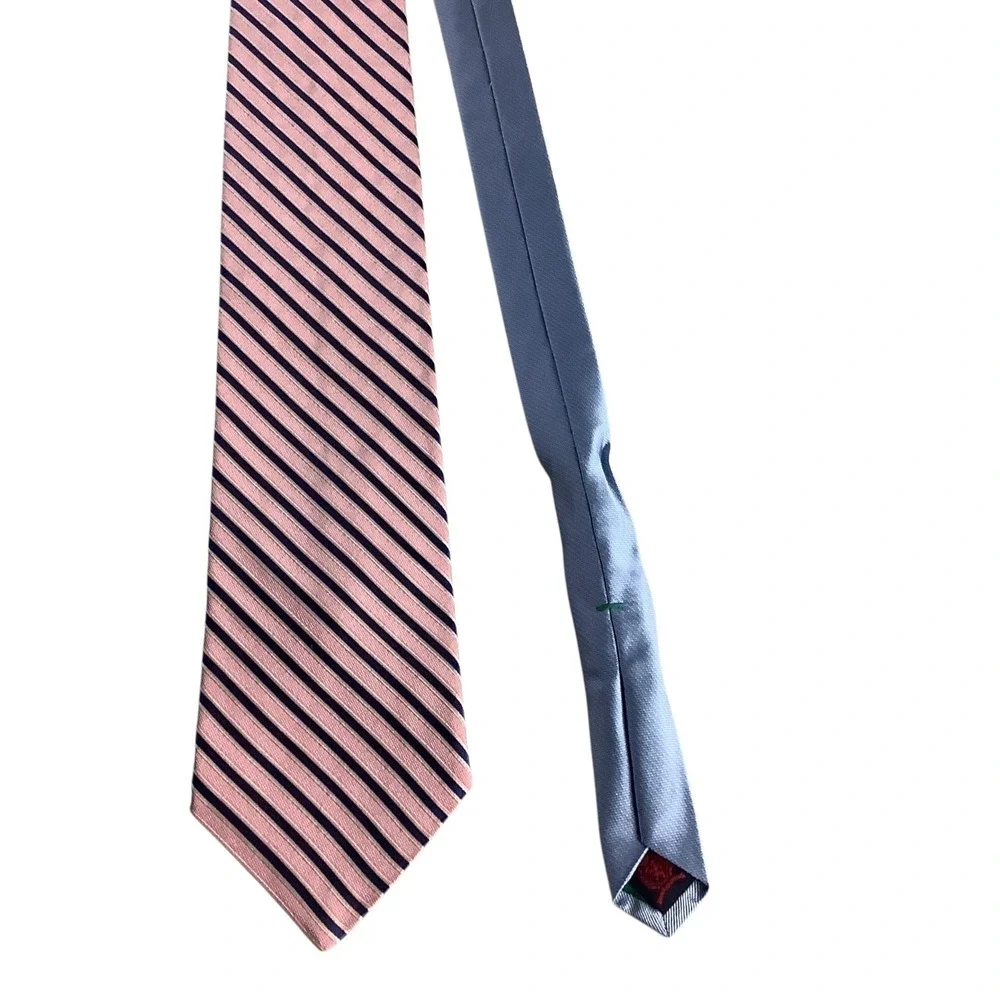 Tommy Hilfiger Necktie Men Pink Blue Stripe 100%‎ Silk Imported USA Classic Tie